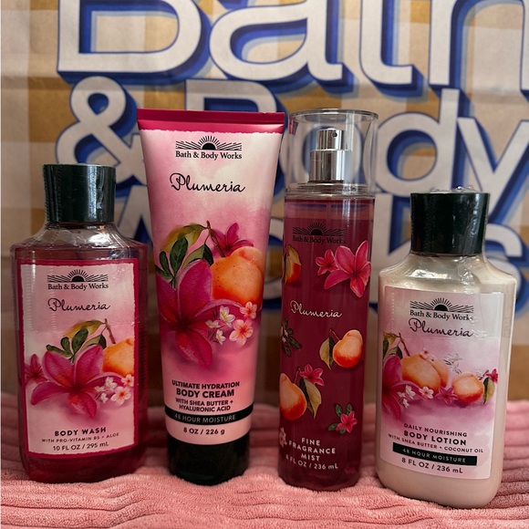 NEW B&BW Plumeria 4 PIECE FULL SIZE SET body cream, body lotion, body wash - Picture 1 of 6